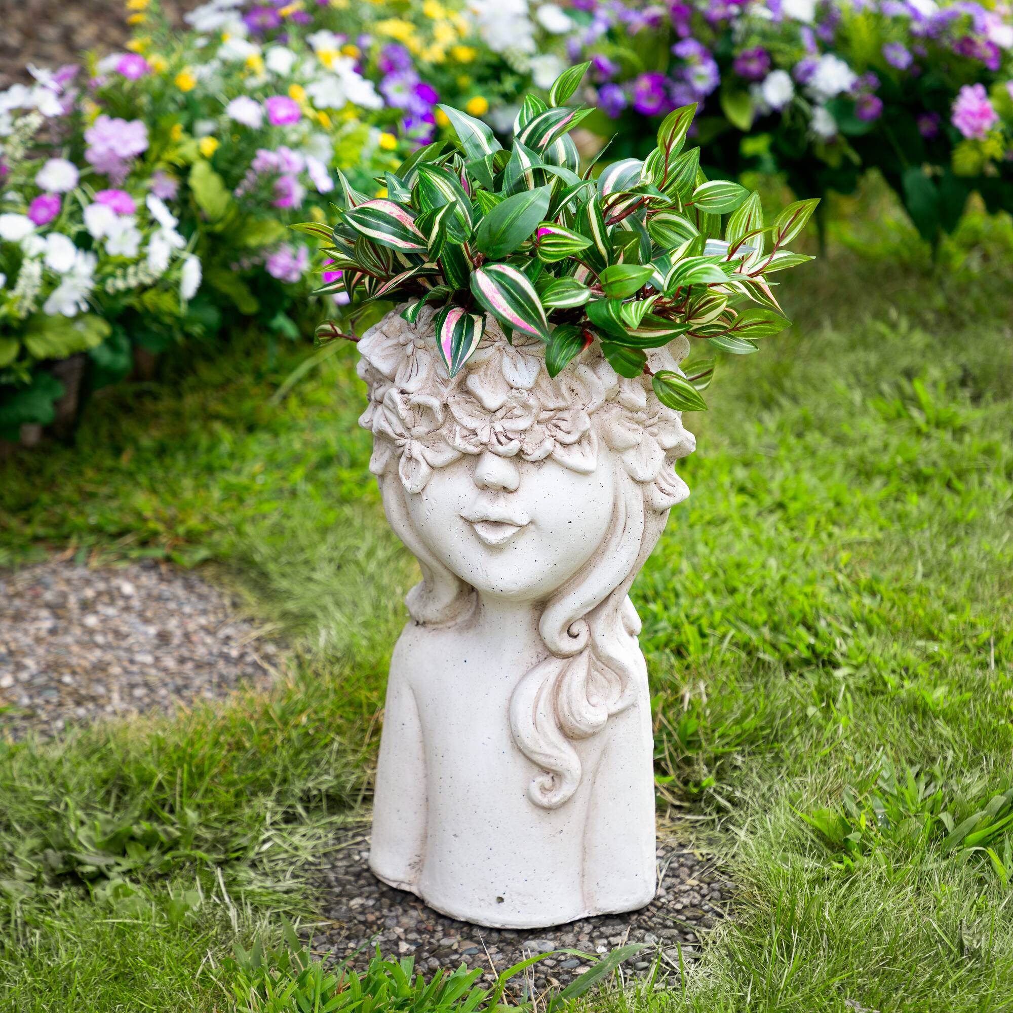 Lady Head with Flowers Outdoor Garden Planter - 16.5"